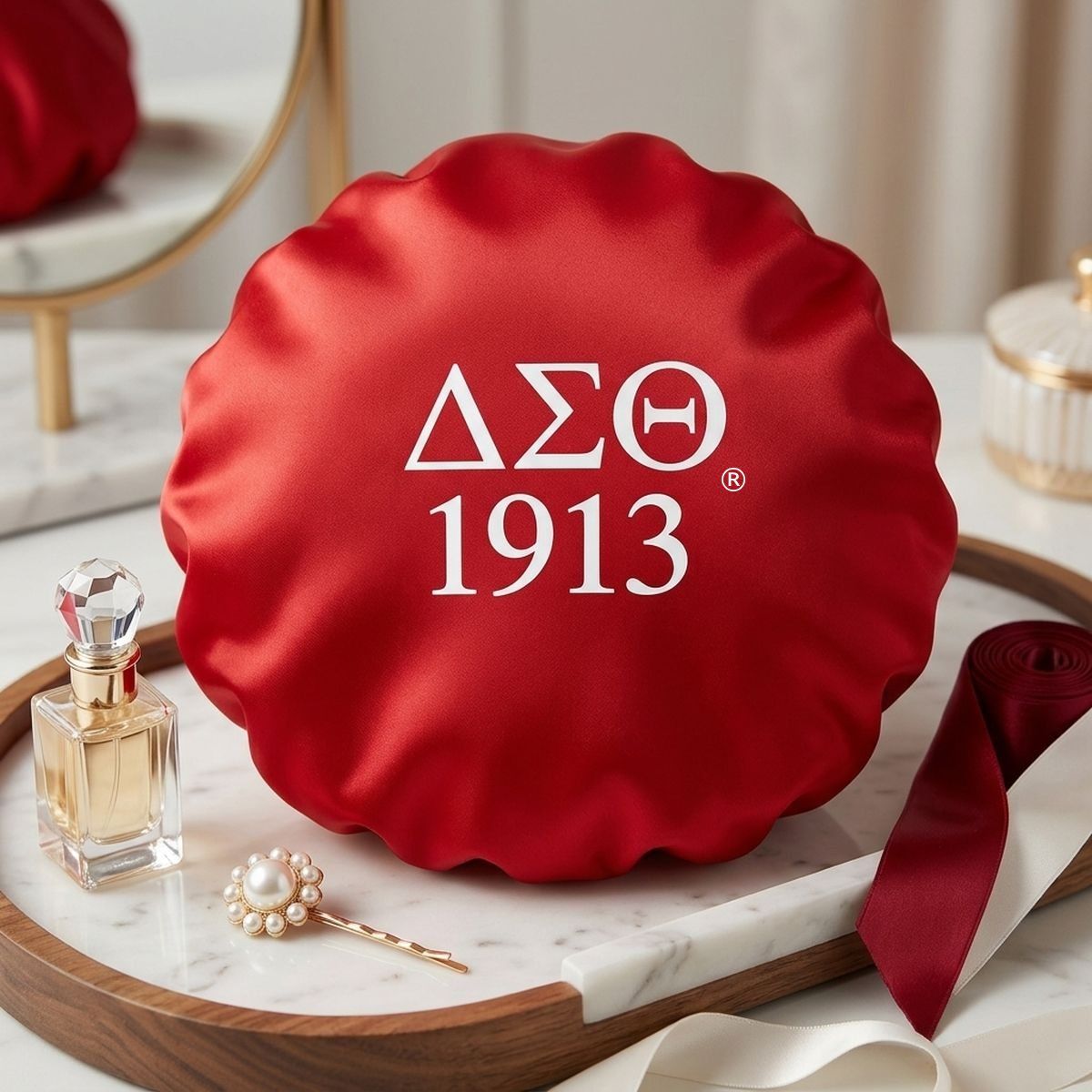 DST Red Silky Satin & Contrast Band Sleep Bonnet