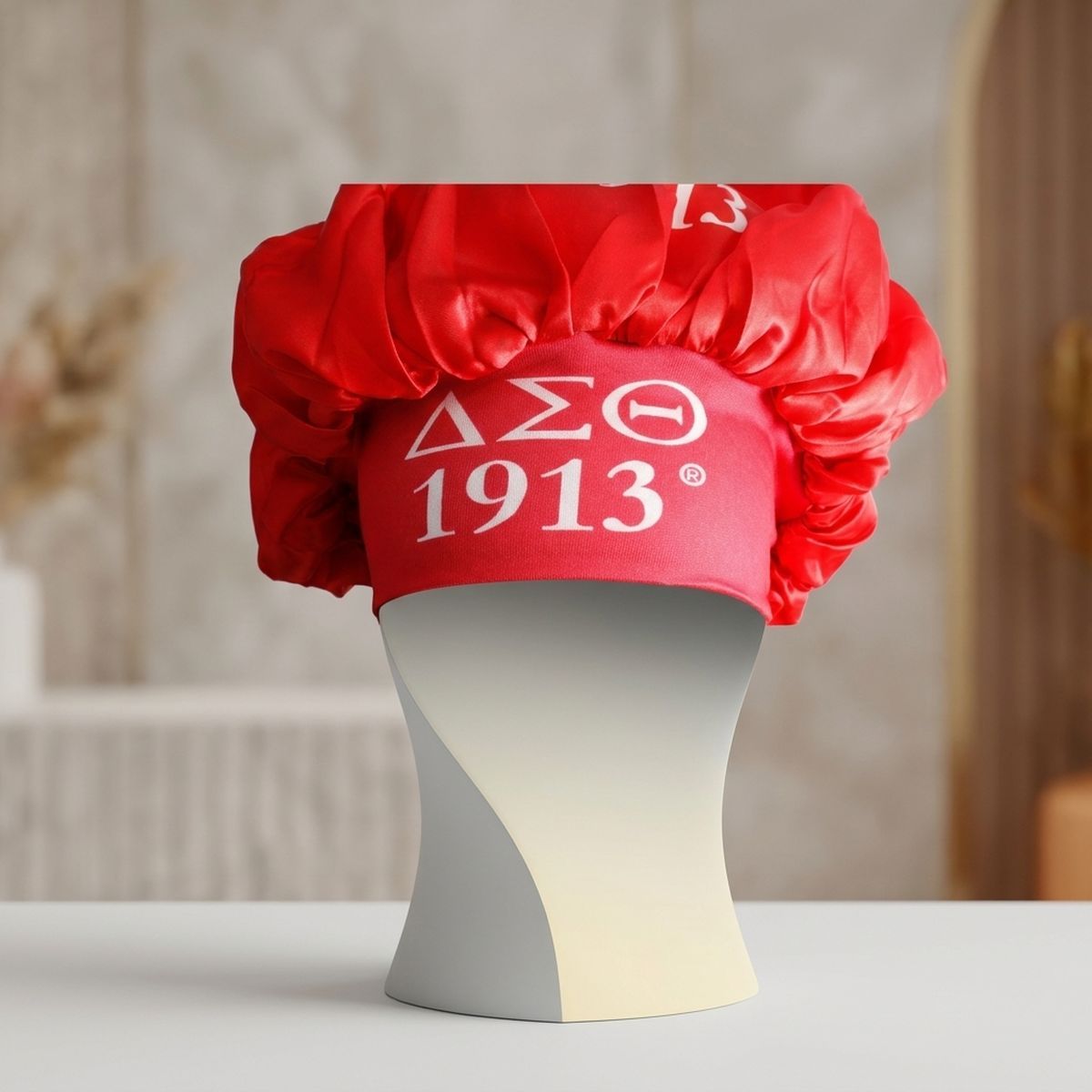 DST Red Silky Satin & Contrast Band Sleep Bonnet