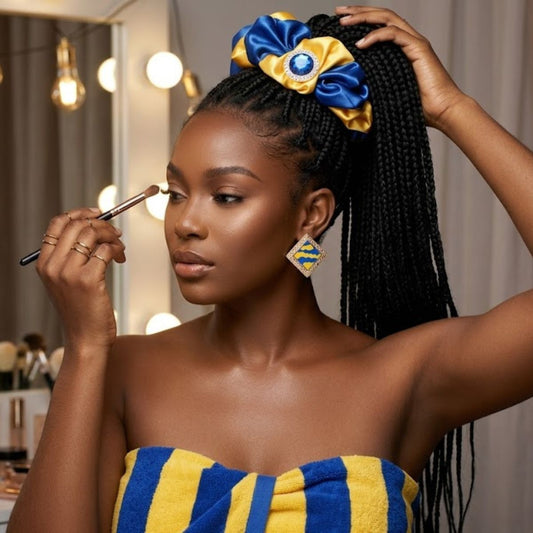 SGRHO Blue & Gold XL Silky Jeweled Hair Scrunchie