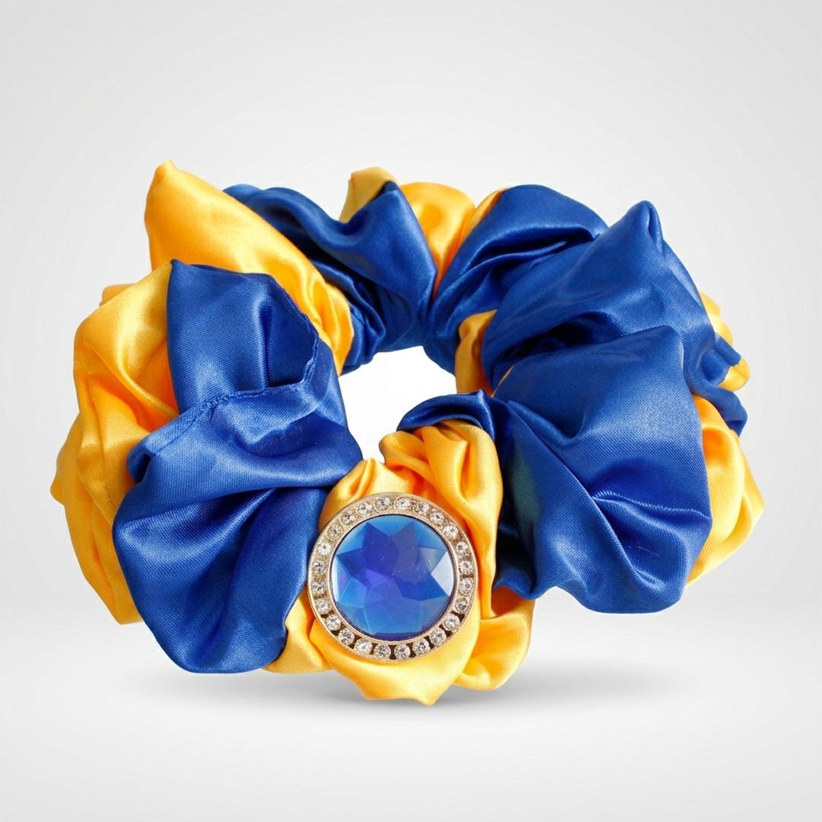 SGRHO Blue & Gold XL Silky Jeweled Hair Scrunchie