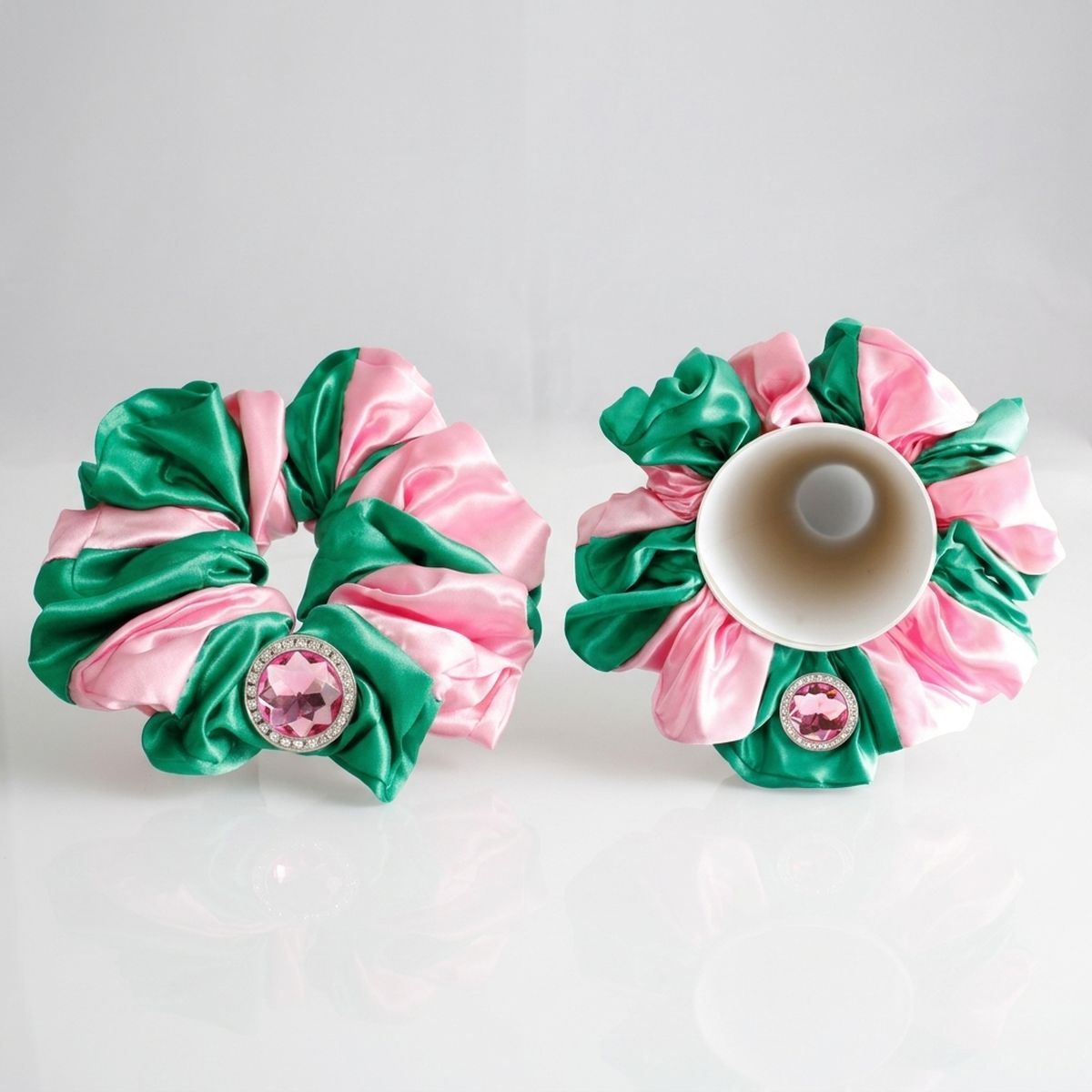 AKA Pink & Green XL Silky Jeweled Hair Scrunchie