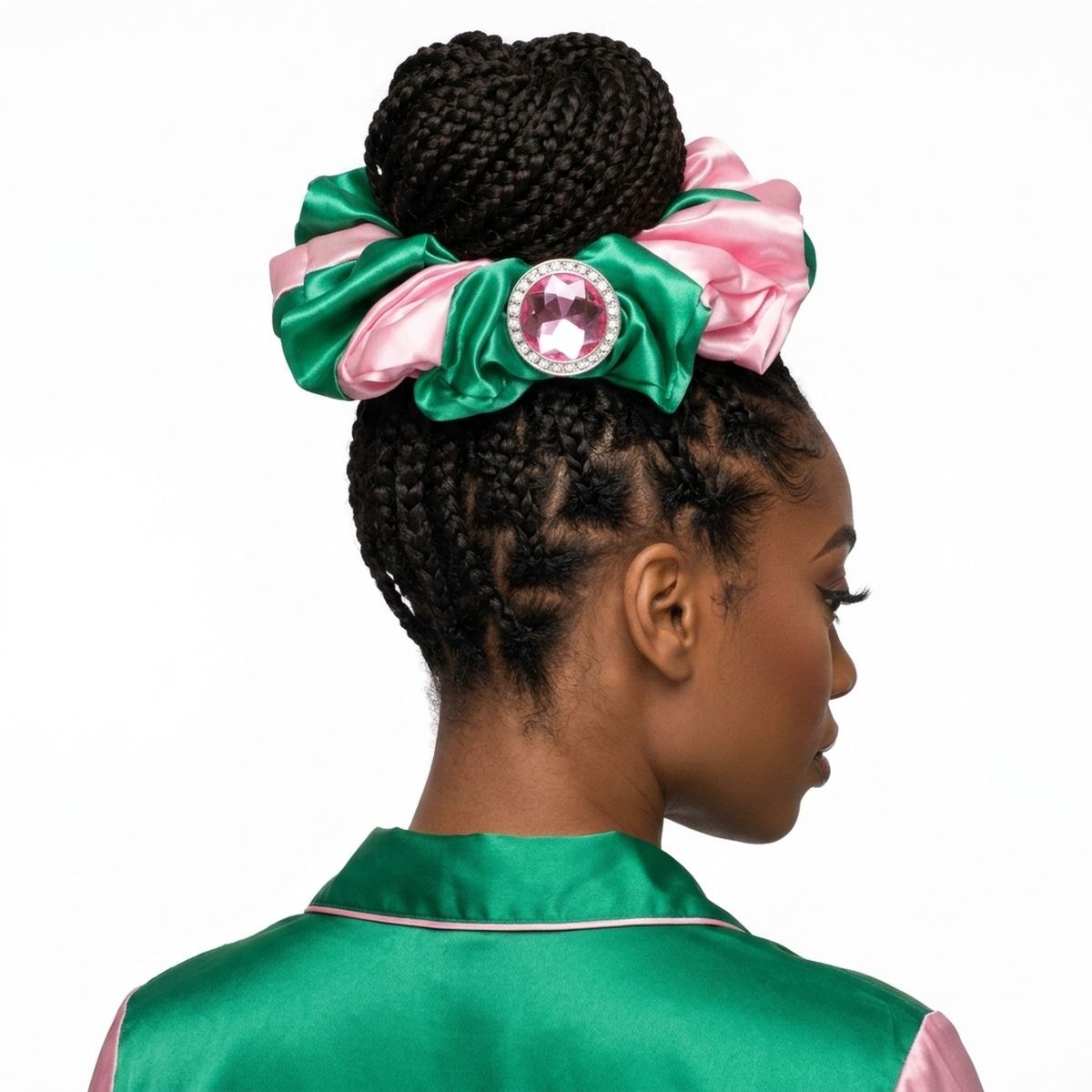AKA Pink & Green XL Silky Jeweled Hair Scrunchie