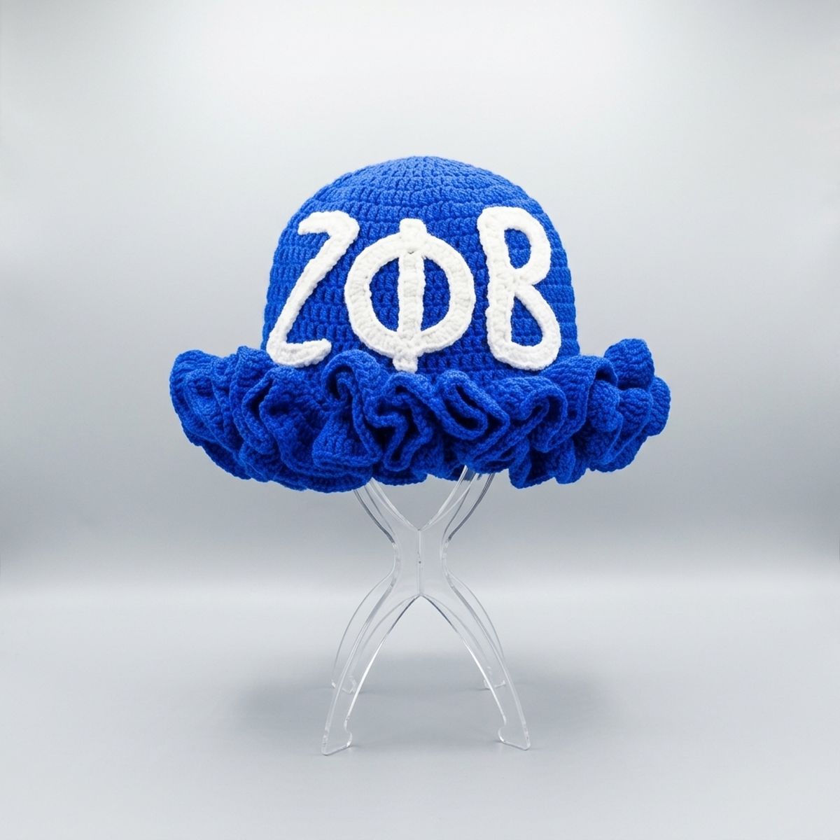 ZPB Blue Greek Crochet Ruffle Bucket Hat