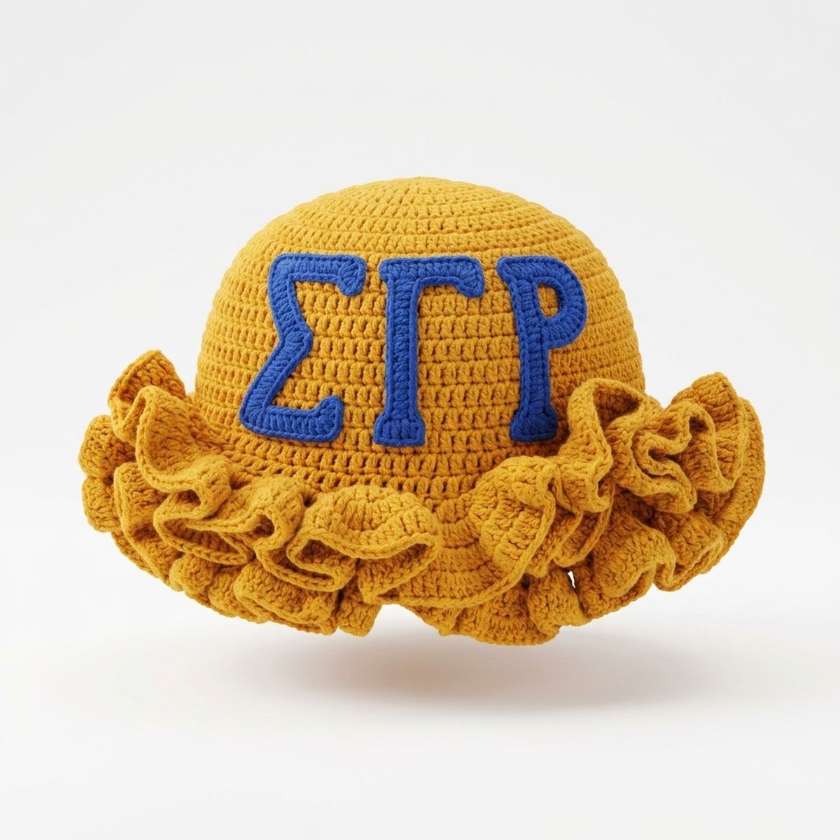 SGRHO Yellow Greek Crochet Ruffle Bucket Hat