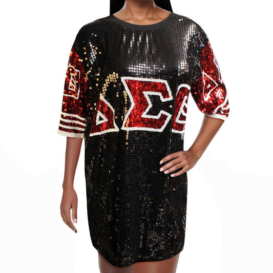 DST Sorority Black and Red Sequin Jersey Shirt - Premium Wholesale Boutique Clothing from Pinktown - Just $85! Shop now at chiquestyles
