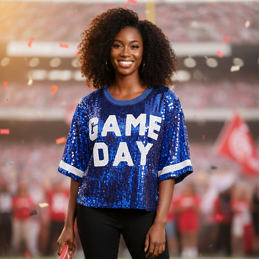 Jersey ZPB Blue White Sequin GAME DAY Crop Top