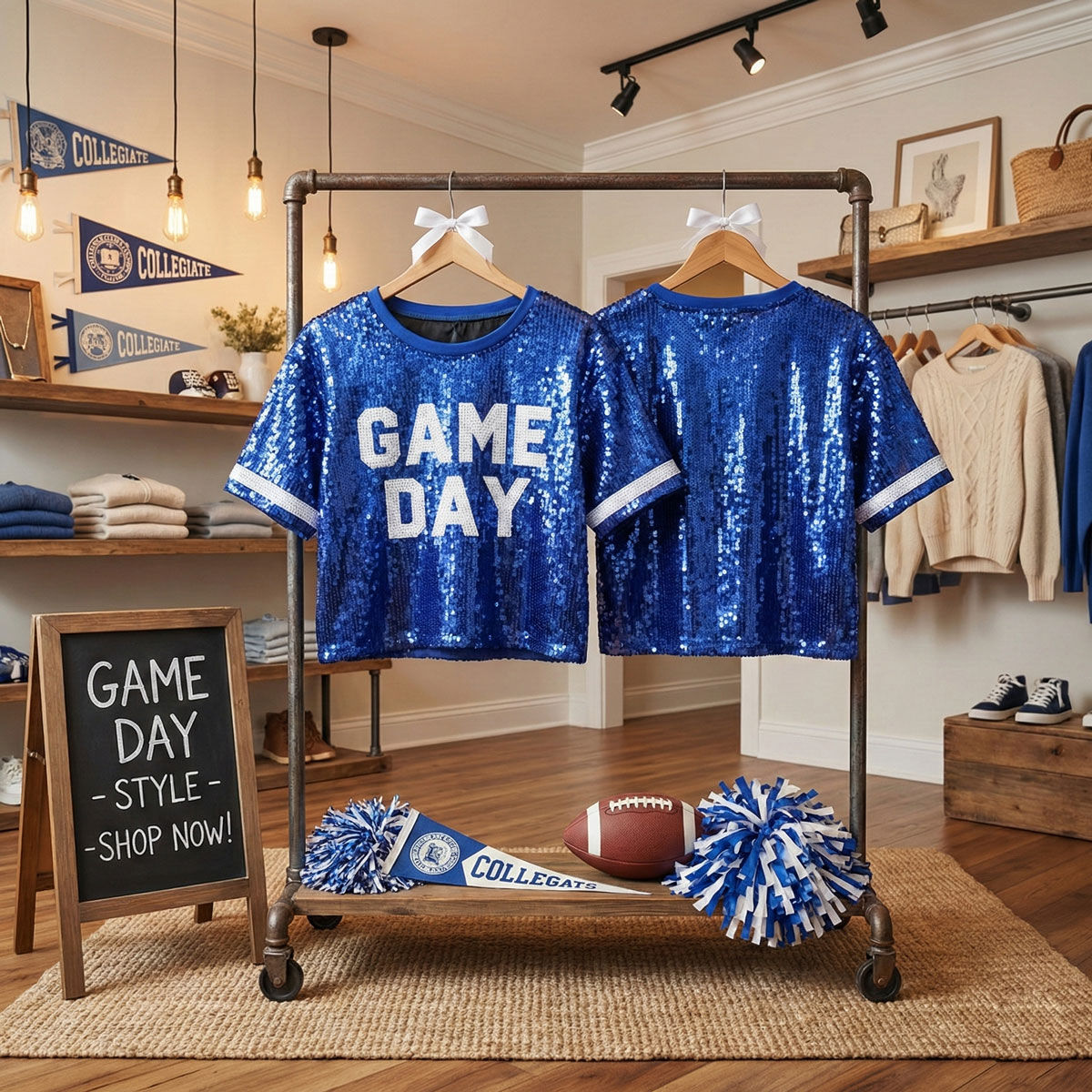 Jersey ZPB Blue White Sequin GAME DAY Crop Top