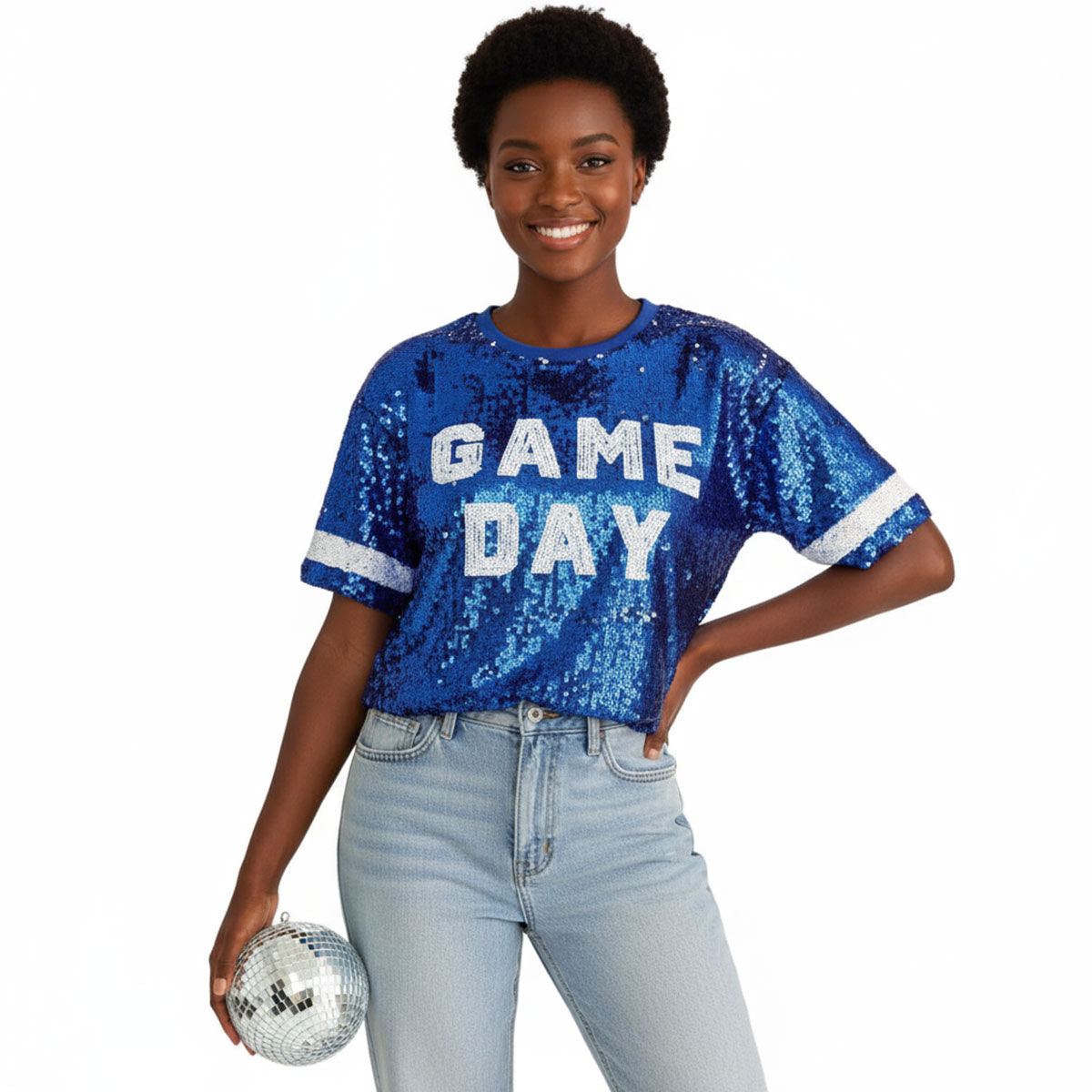 Jersey ZPB Blue White Sequin GAME DAY Crop Top