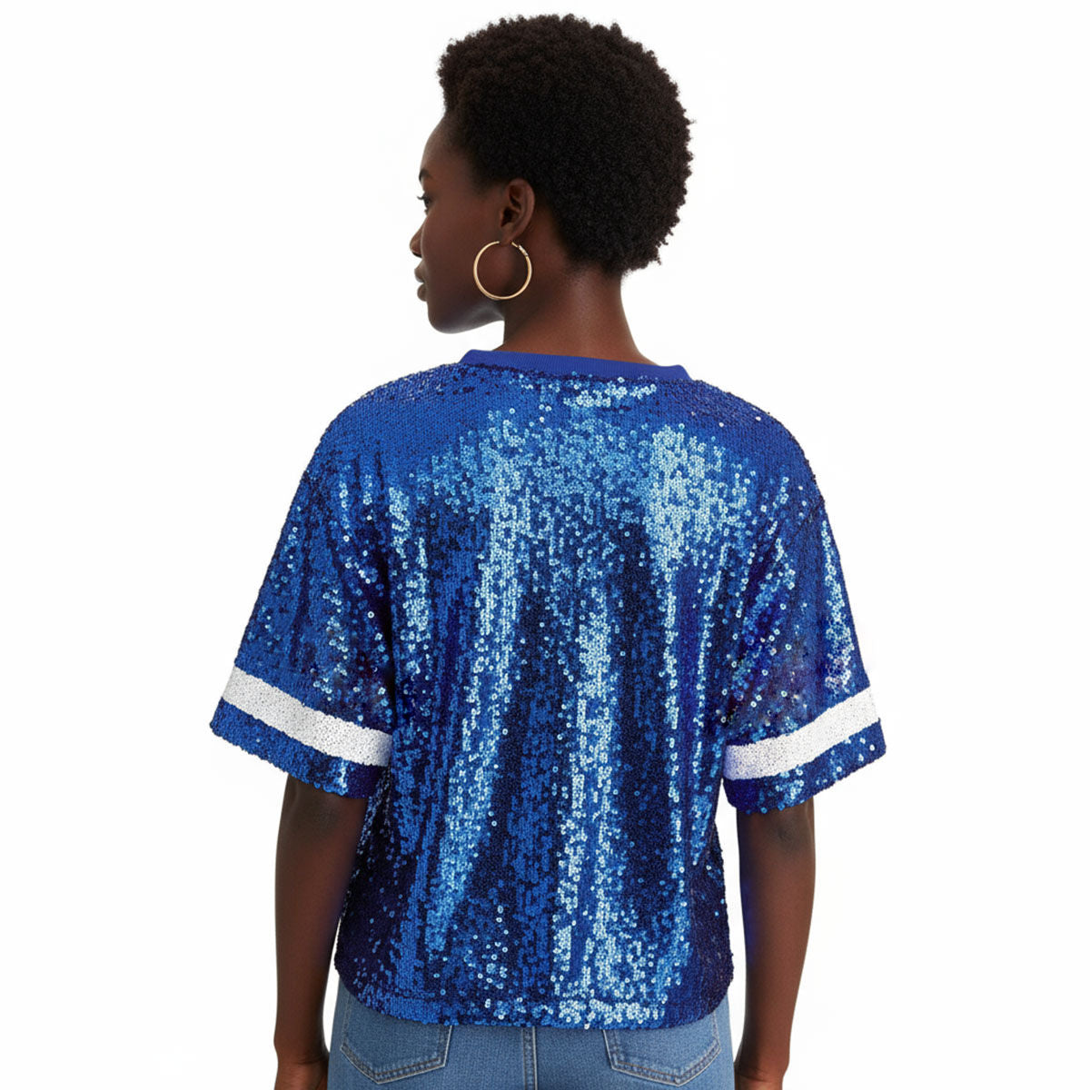 Jersey ZPB Blue White Sequin GAME DAY Crop Top