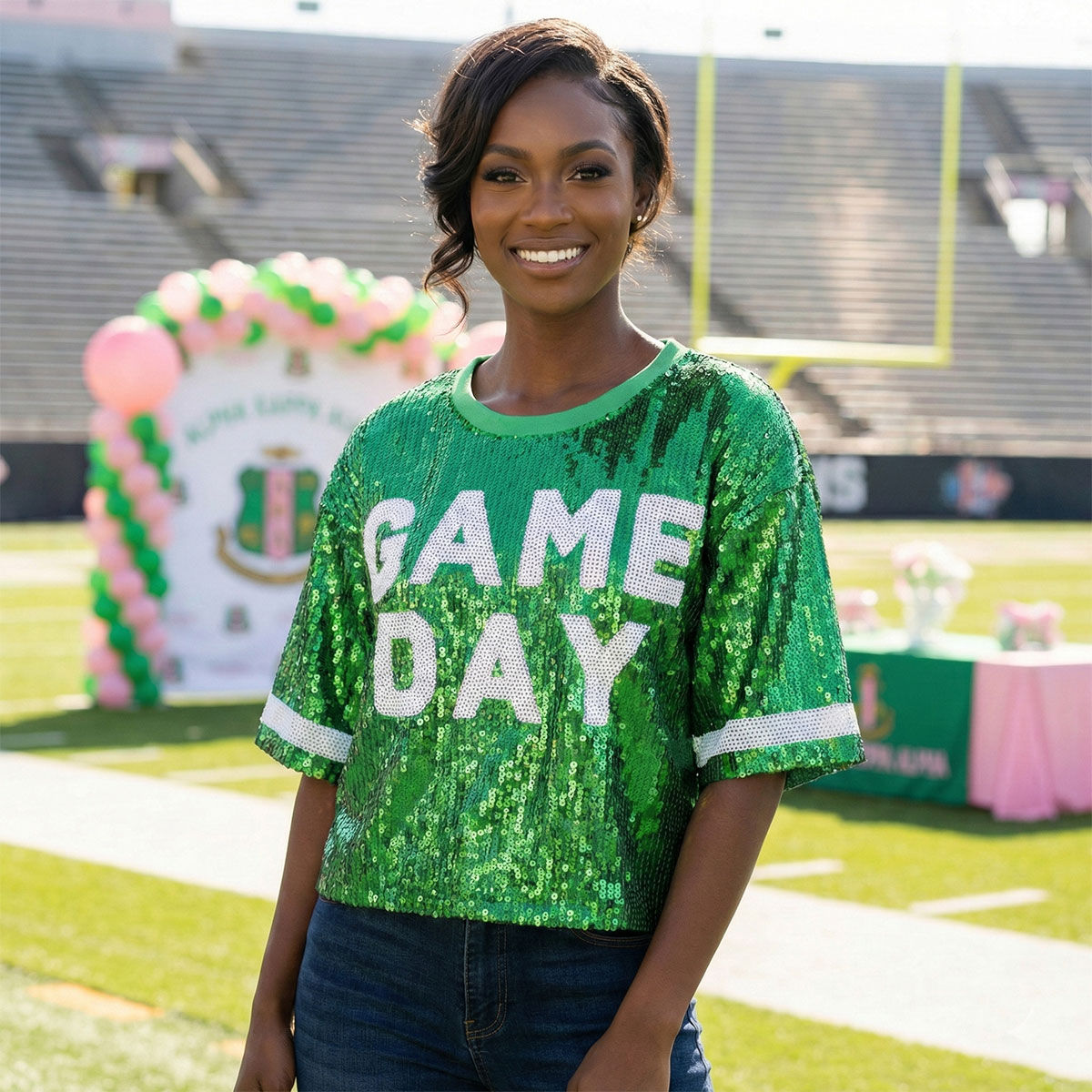 Jersey AKA Green White Sequin GAME DAY Crop Top