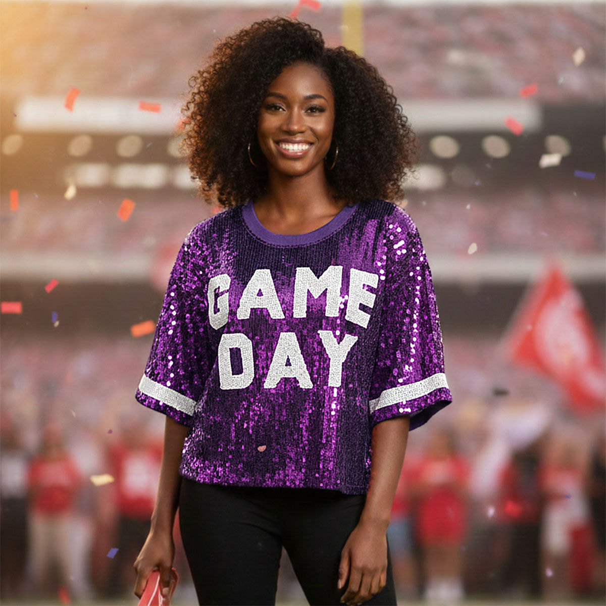Jersey Purple Yellow Sequin GAME DAY Crop Top