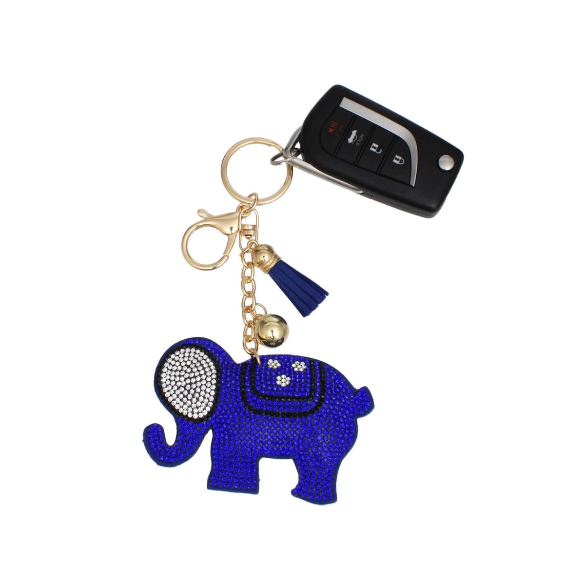Keychain Glam Blue Rhinestone Elephant Charm Clip