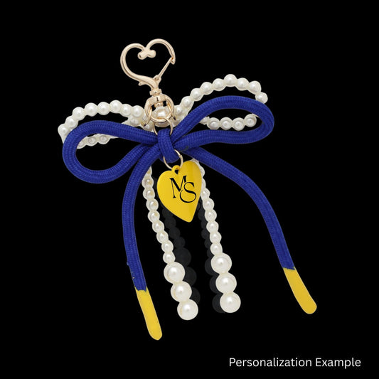 SGRHO Cream Pearl and Blue Cord Bow Heart Bag Clip