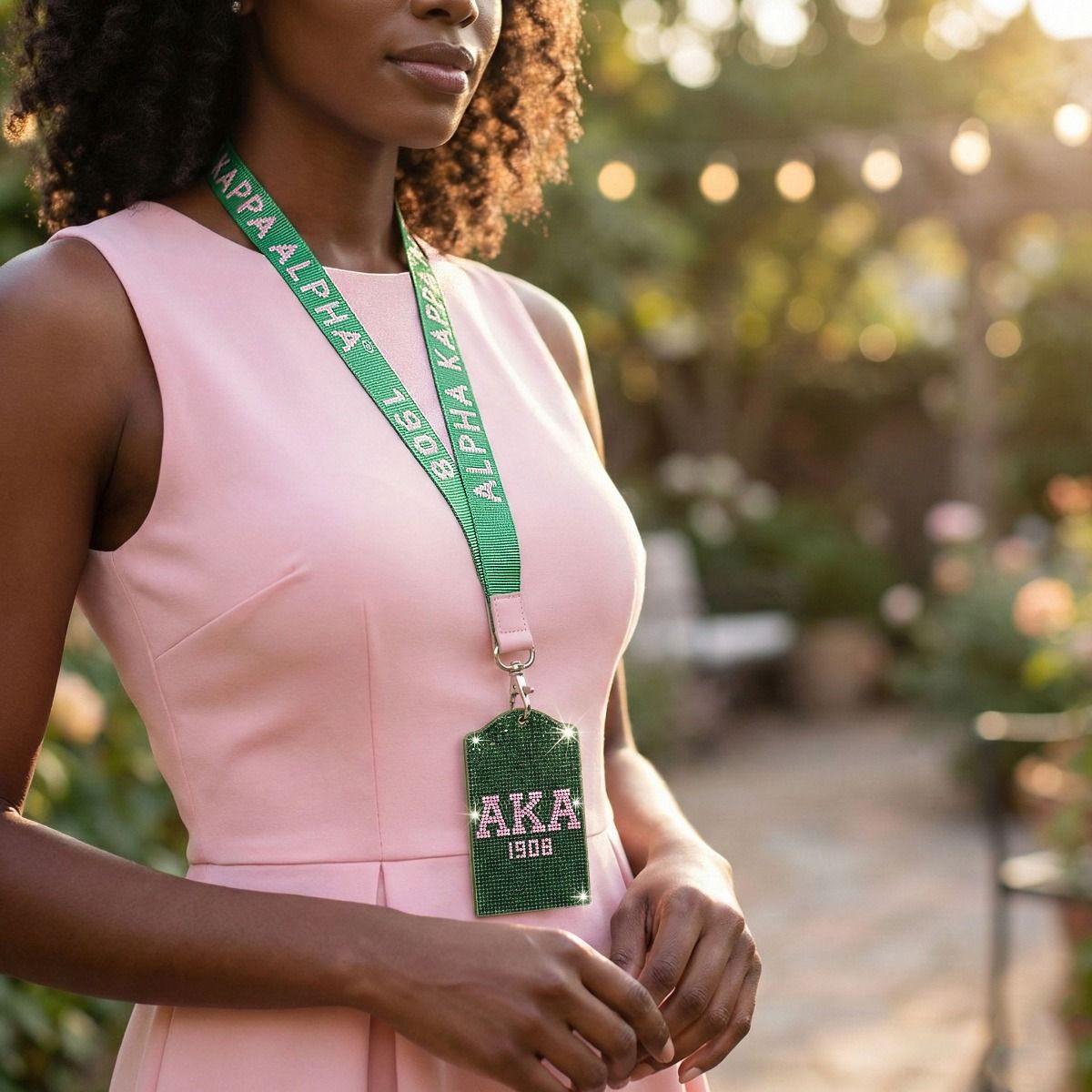 AKA Green Canvas Lanyard ID Badge Clip Women