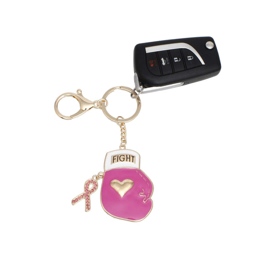 Breast Cancer Keychain Gold Pink Boxing Glove