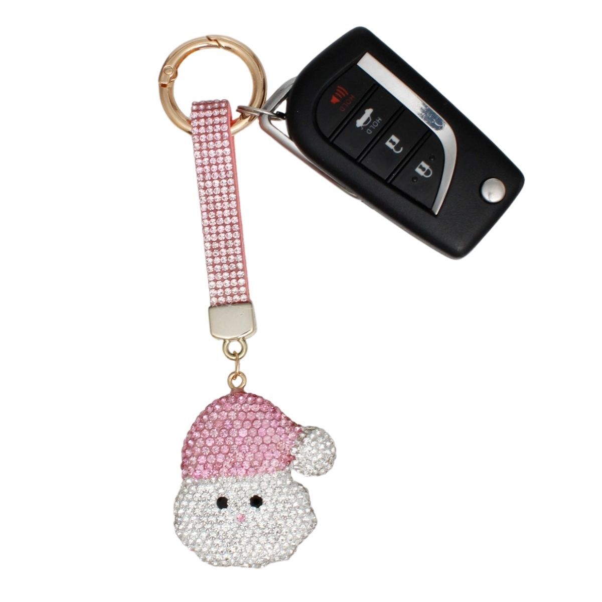 Keychain Pink Glittery Santa Xmas Purse Charm Clip