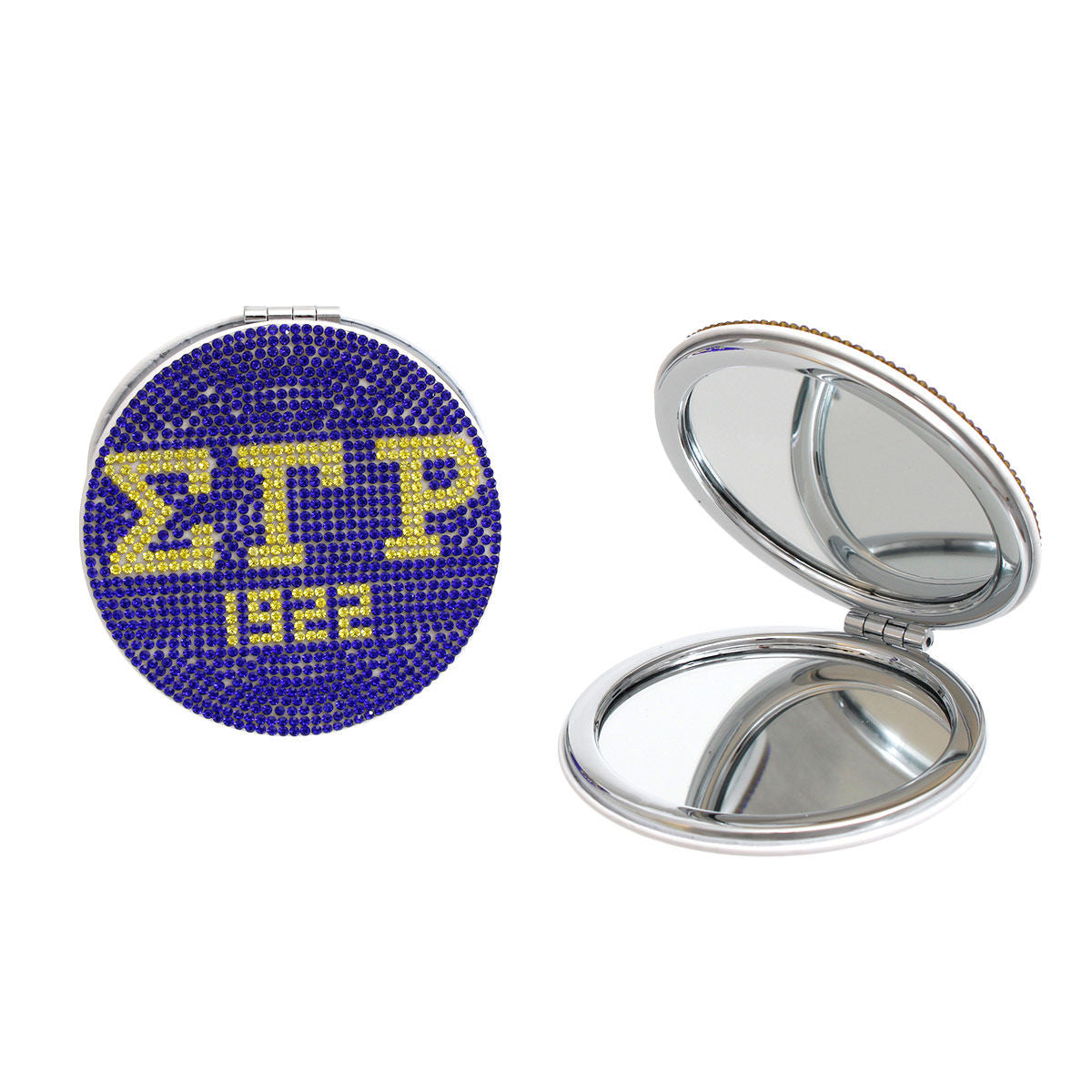 SGRHO Sorority Blue and Gold Bling Mirror Compact - Premium Wholesale Fashion Accessories from Pinktown - Just $16! Shop now at chiquestyles