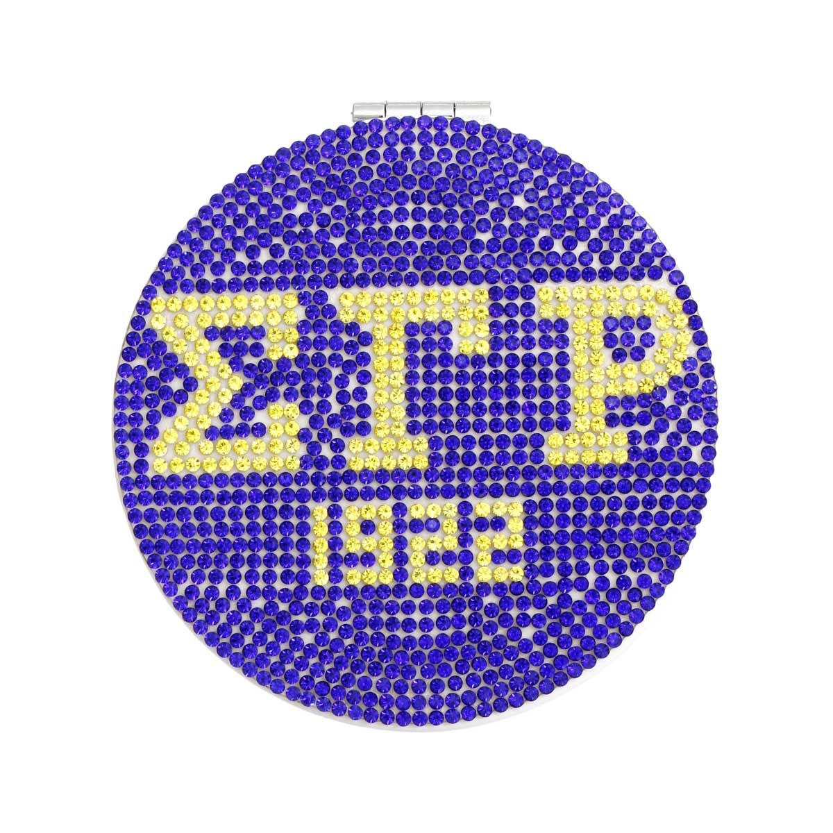 SGRHO Sorority Blue and Gold Bling Mirror Compact - Premium Wholesale Fashion Accessories from Pinktown - Just $16! Shop now at chiquestyles