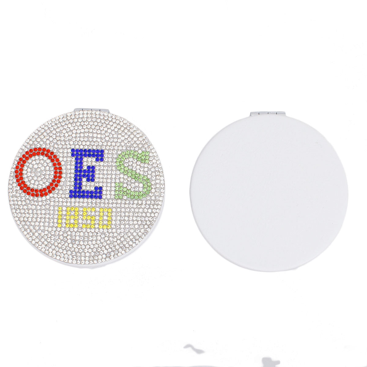 OES Sorority White Bling Mirror Compact - Premium Wholesale Fashion Accessories from Pinktown - Just $16! Shop now at chiquestyles
