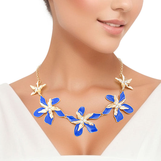 Necklace Blue Gold Tropical Flower for Women - Premium Wholesale Jewelry from Pinktown - Just $19! Shop now at chiquestyles