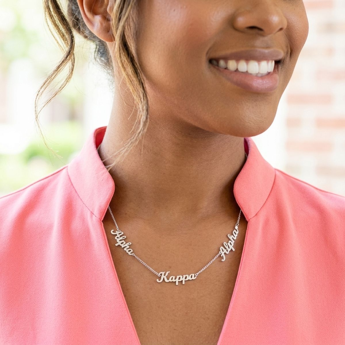 Alpha Kappa Alpha Silver Script Chain Necklace