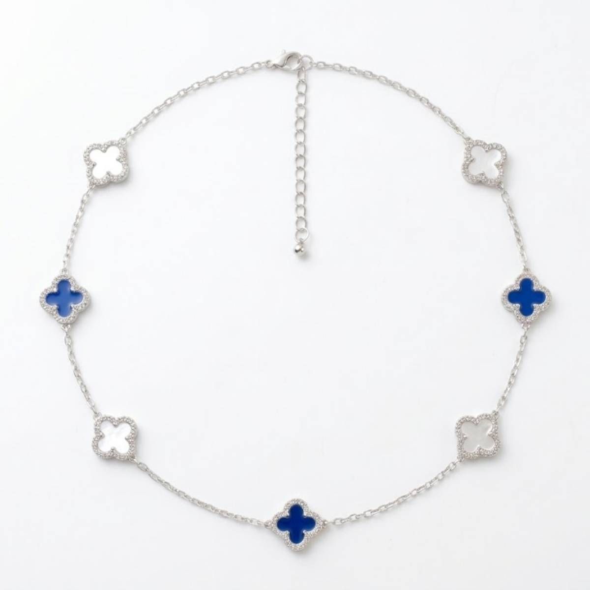 ZPB Royal Blue White Quatrefoil Clover Necklace