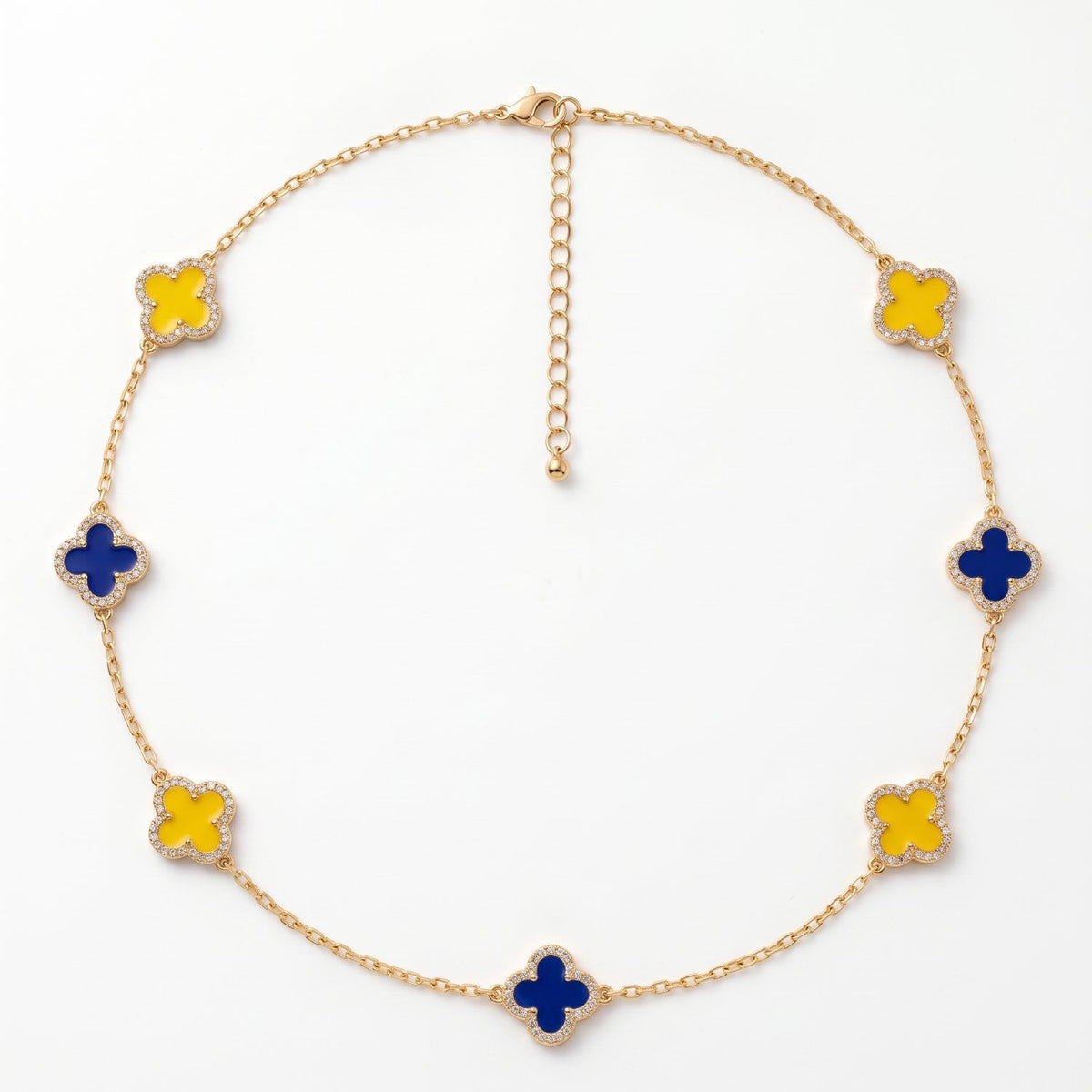SGRHO Blue and Yellow Quatrefoil Clover Necklace