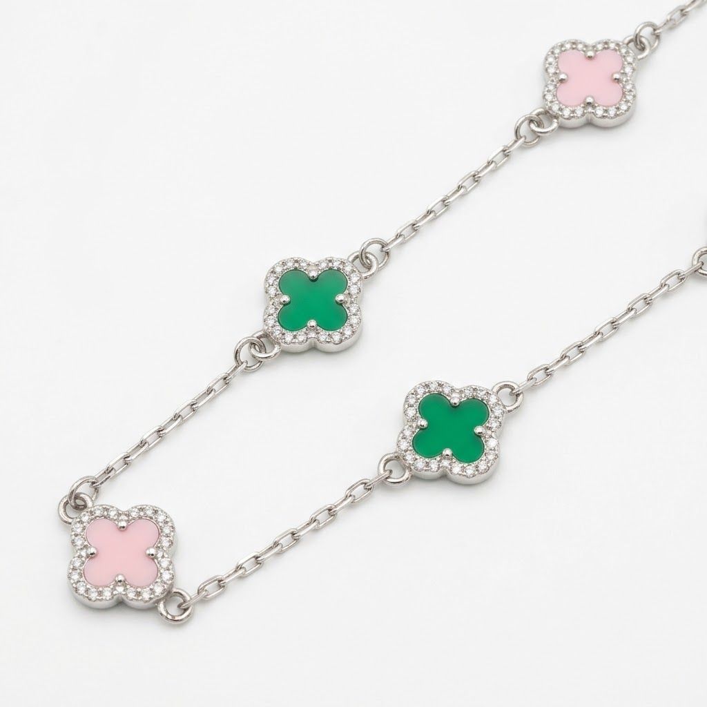 AKA Pink and Green Quatrefoil Clover Necklace