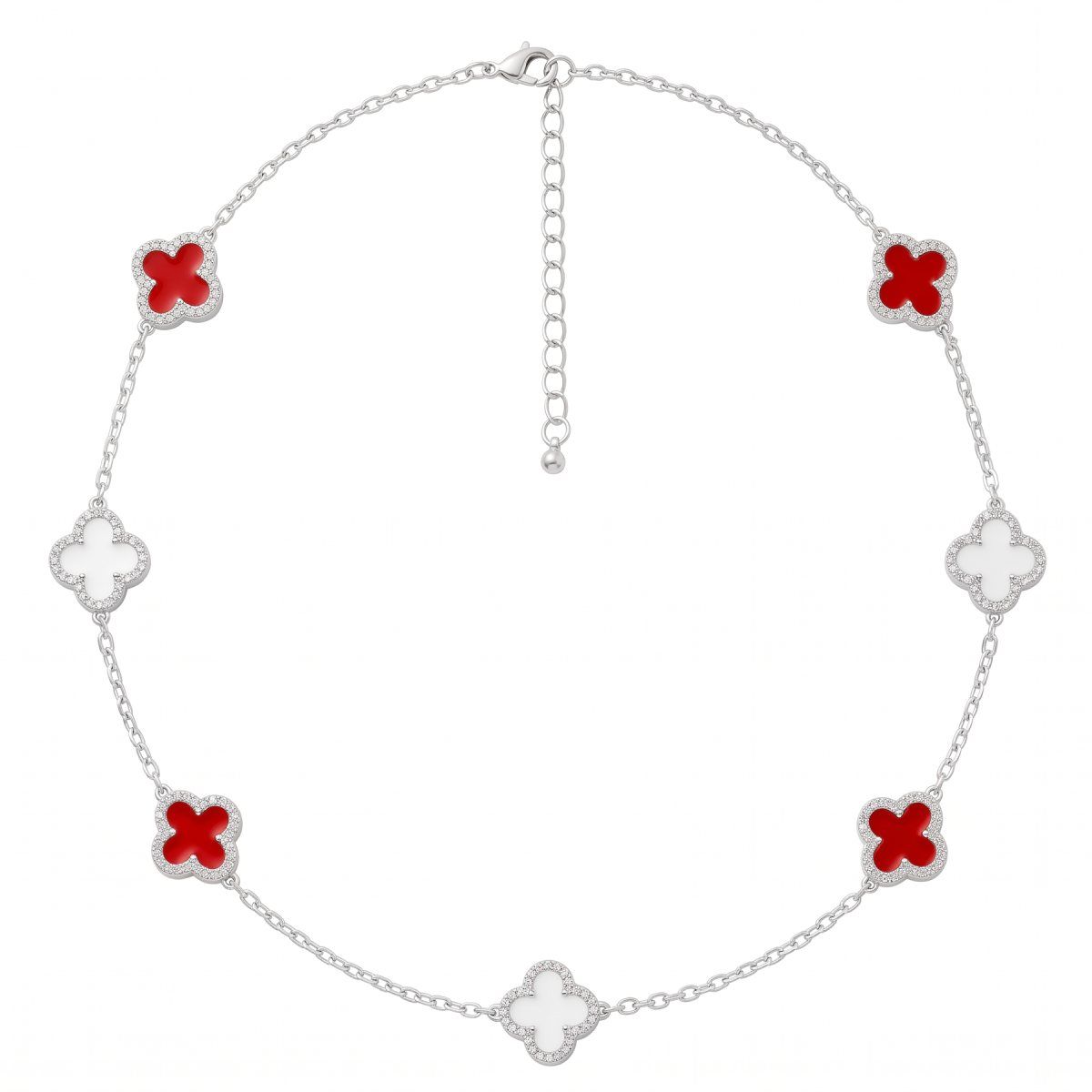 DST Red and White Quatrefoil Clover Necklace