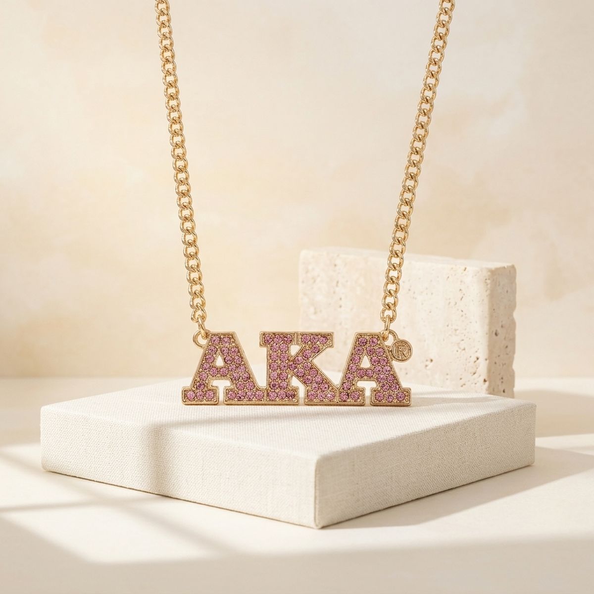 AKA Gold Pink Rhinestone Greek Letter Necklace