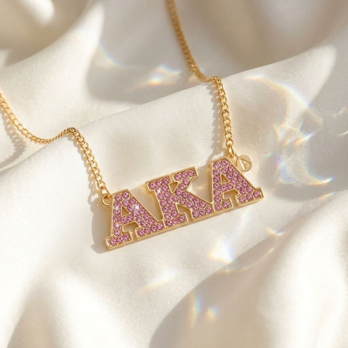 AKA Gold Pink Rhinestone Greek Letter Necklace