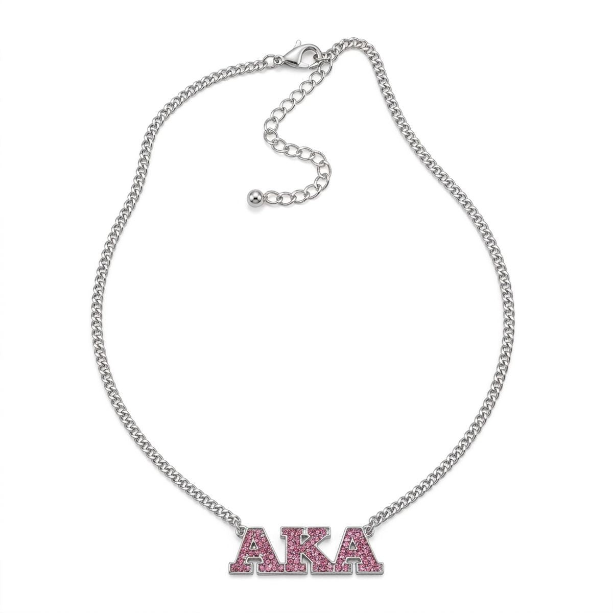 AKA Silver Pink Rhinestone Greek Letter Necklace