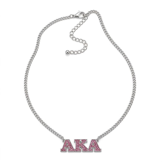 AKA Silver Pink Rhinestone Greek Letter Necklace