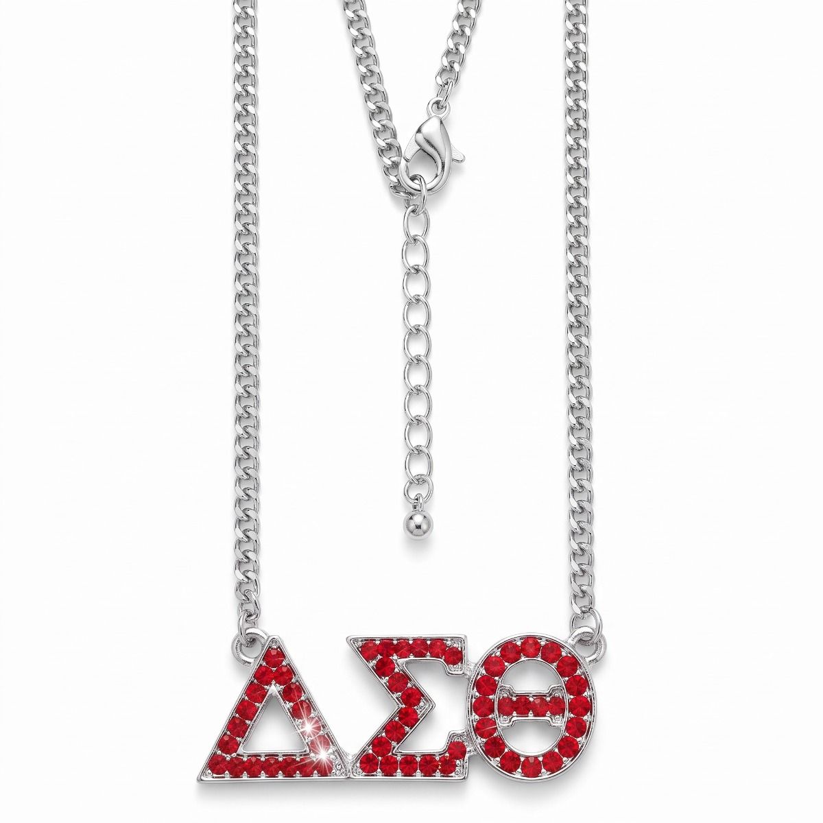 DST Silver Red Rhinestone Greek Letter Necklace