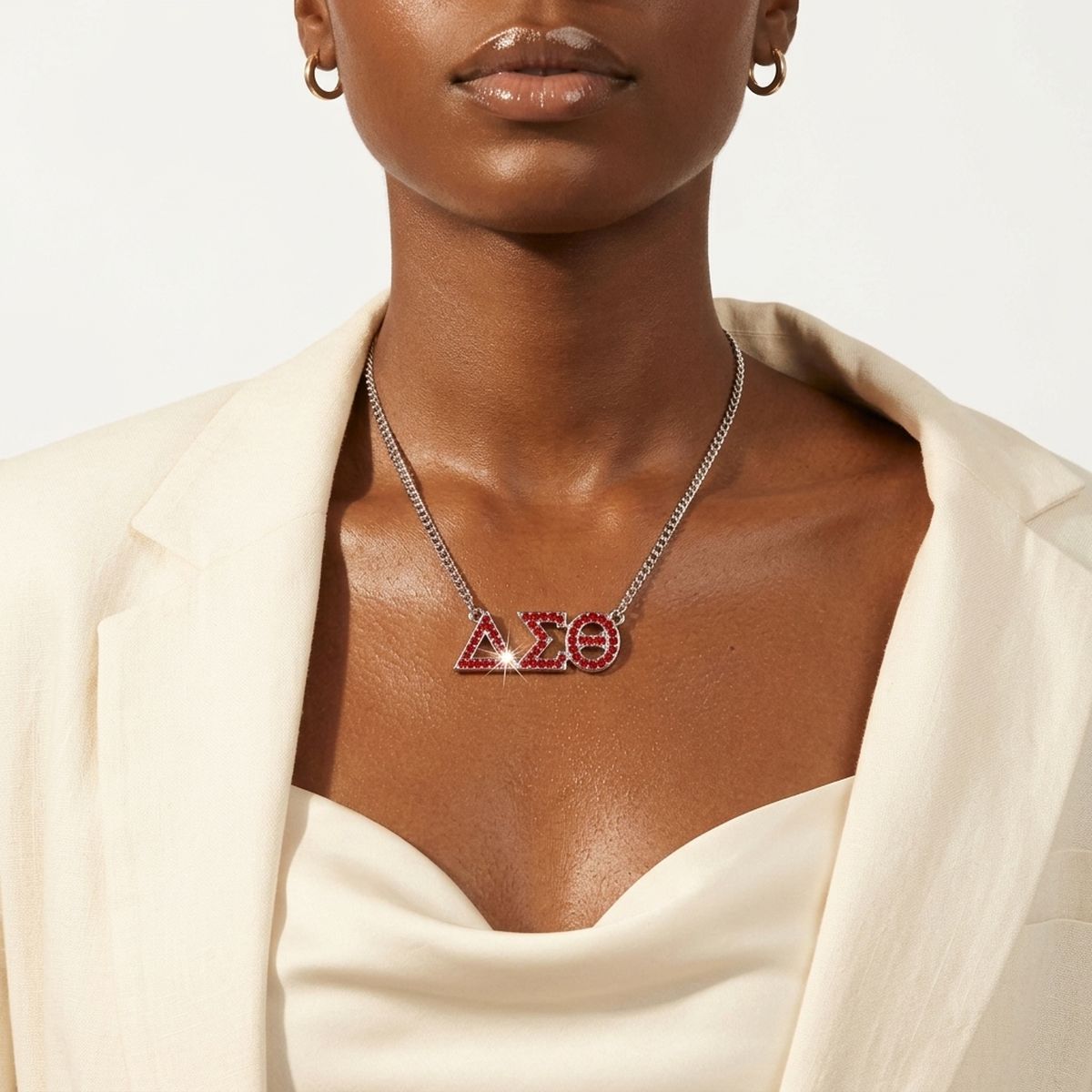 DST Silver Red Rhinestone Greek Letter Necklace