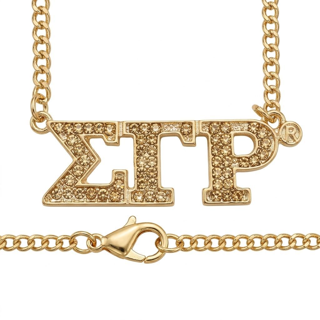 SGRHO Gold Rhinestone Greek Letter Necklace