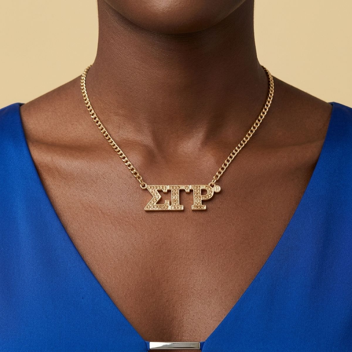 SGRHO Gold Rhinestone Greek Letter Necklace
