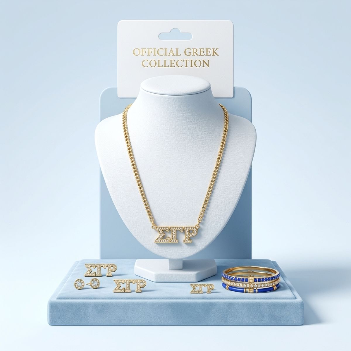 SGRHO Gold Rhinestone Greek Letter Necklace