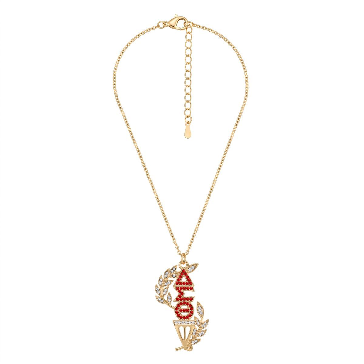 DST Gold Red Rhinestone Laurel Leaf Necklace