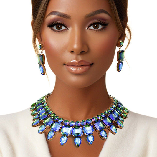 Blue Green Collar Red Carpet Ready Crystal Set