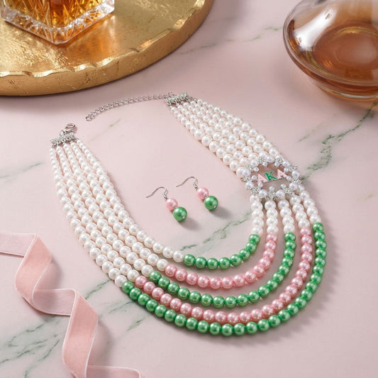 AKA Necklace Mix Pink Green Pearl AKA Set