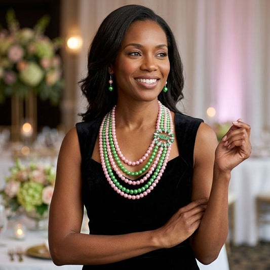 AKA Necklace Pink Green Pearl AKA Set