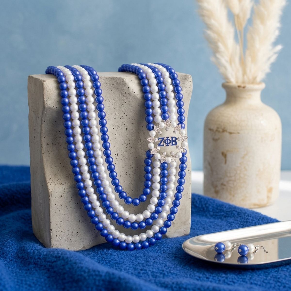 Necklace Blue White Pearl ZPB Set for Women