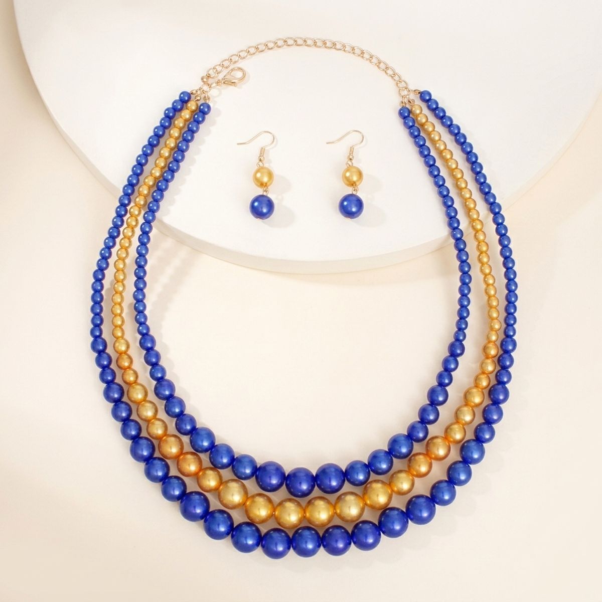 Pearl Necklace Blue Gold 3 Strand for Women