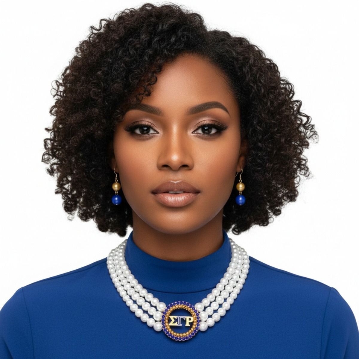 Pearl Necklace Blue Gold Sigma Set for Women
