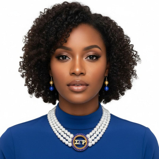 Pearl Necklace Blue Gold Sigma Set for Women