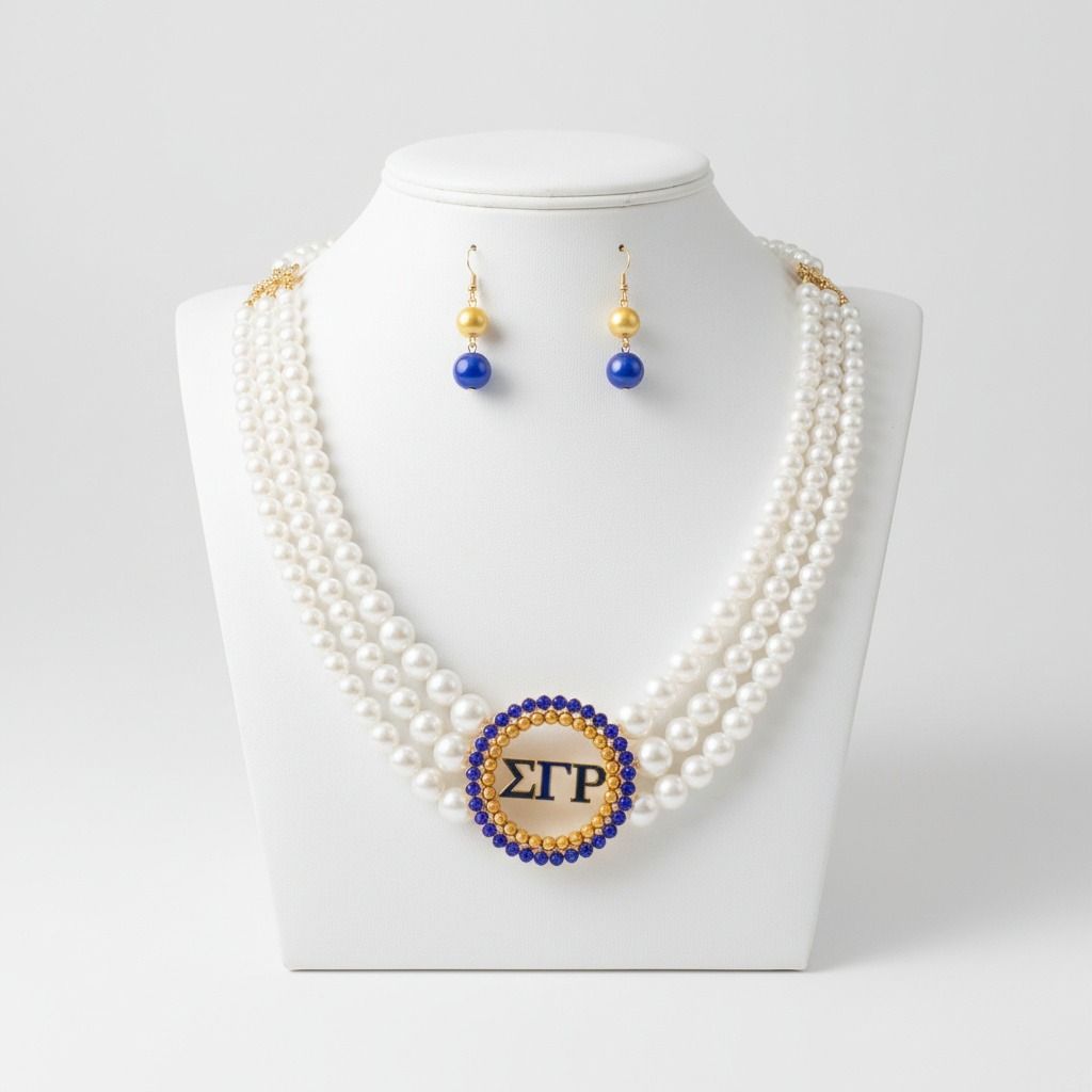 Pearl Necklace Blue Gold Sigma Set for Women