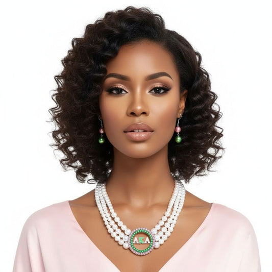 AKA Pearl Necklace Pink Green AKA Set
