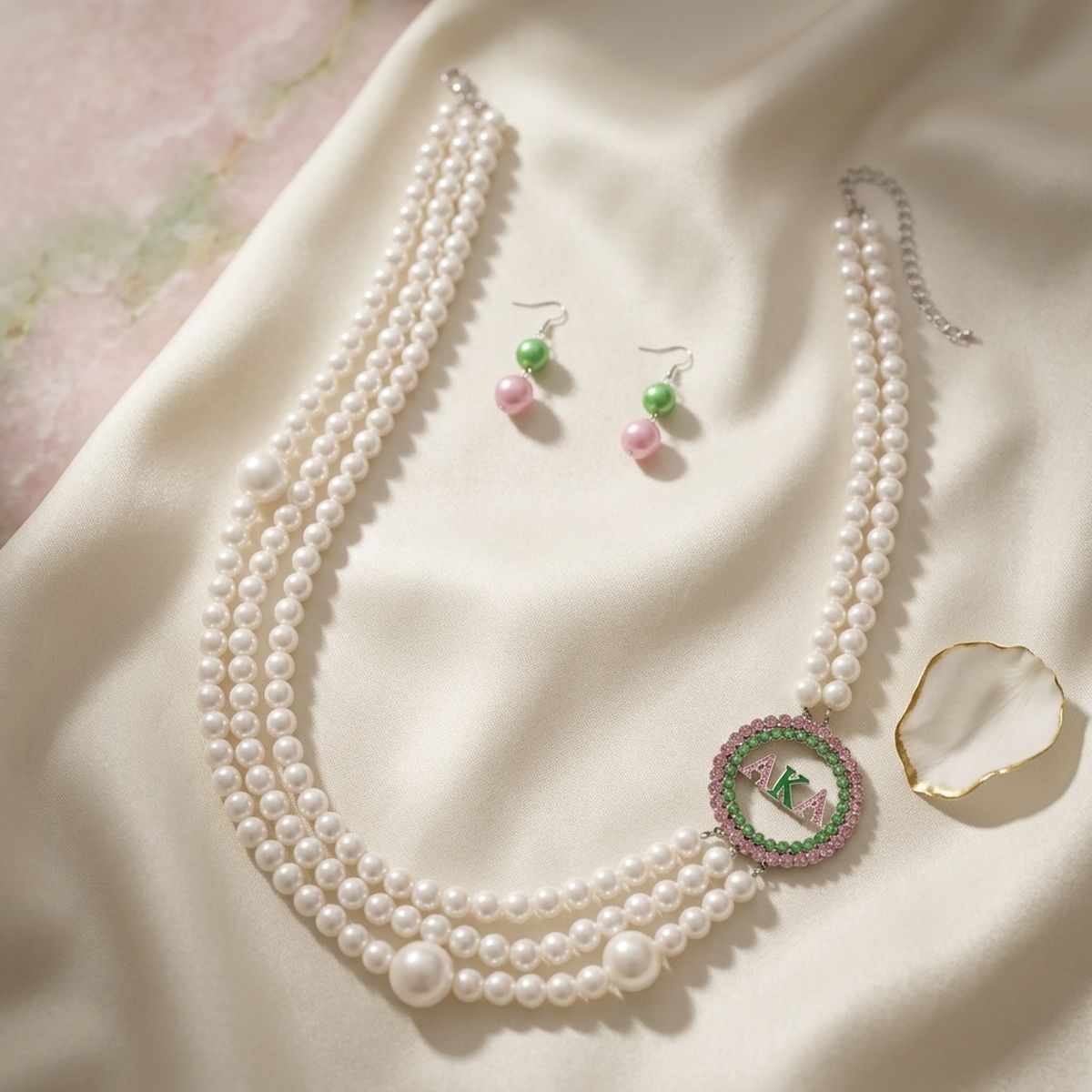 AKA Sorority White Pearl Long Brooch Necklace