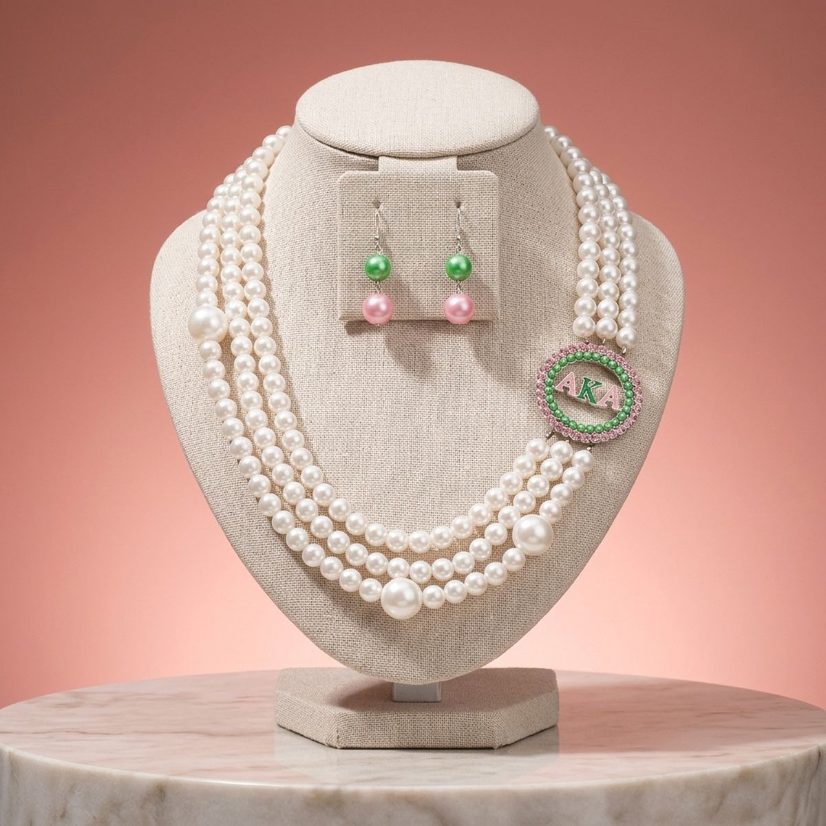 AKA Sorority White Pearl Long Brooch Necklace